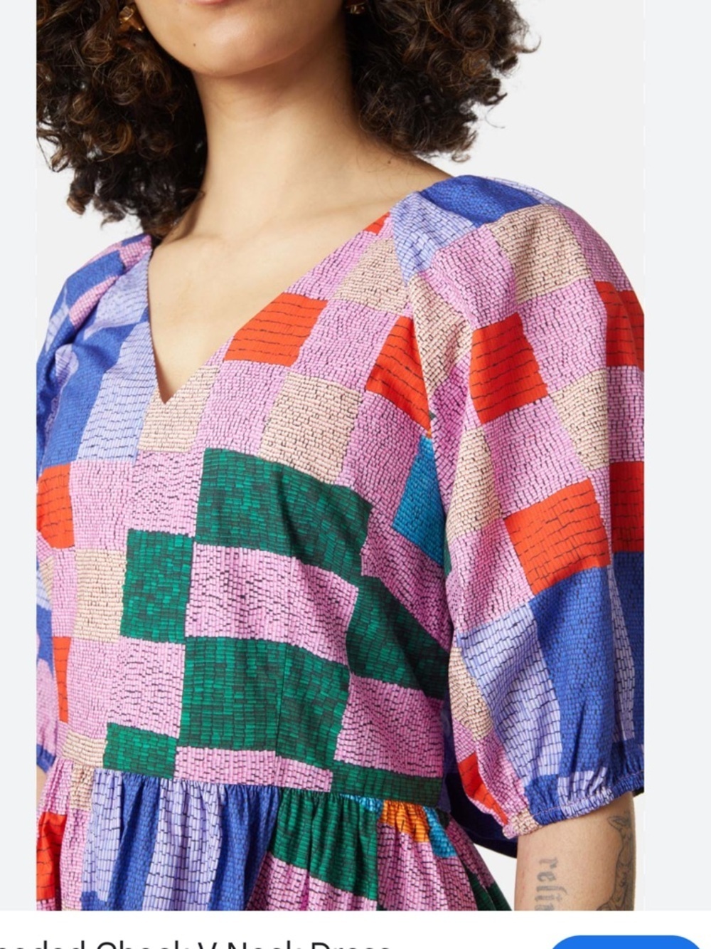 Gorman Patchwork Geometric Organic Cotton Mini Dress Size 18 Puff Sleeve Dress - Picture 7 of 13